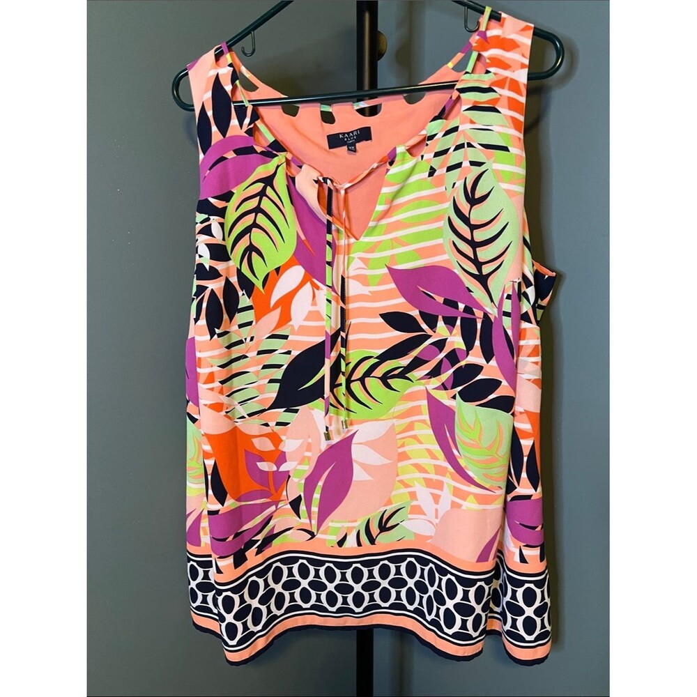 Kaari Blue Multicolor Tropical-Print Sleeveless Top